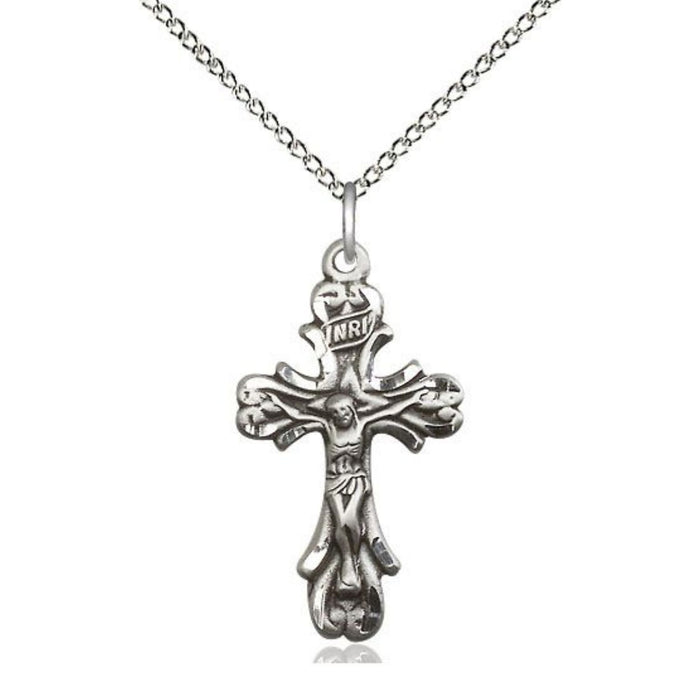Crucifix Fancy Flare Ends Sterling Silver on 18" Sterling Silver Chain