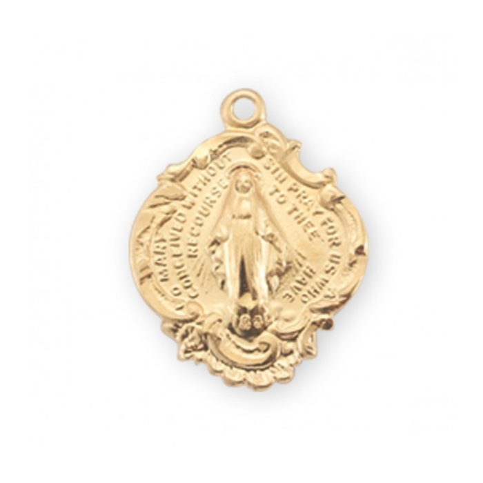 MIRACULOUS MEDAL - 16KT GOLD OVER SS -  HAIL MARY - 24" CHAIN