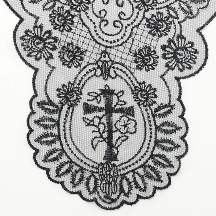 Black Ornate Floral Chapel Veil