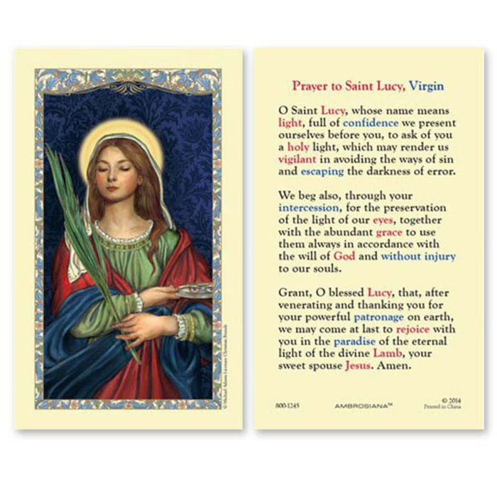 Saint Lucy Prayer Holy Card