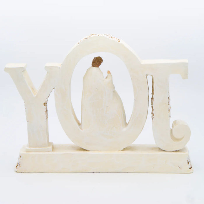 Christmas Figure "Joy" with Holy Family and Poinsettia Accents