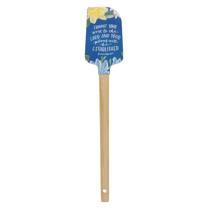 The Commit Your Work to the Lord Navy Floral Silicone Spatula
