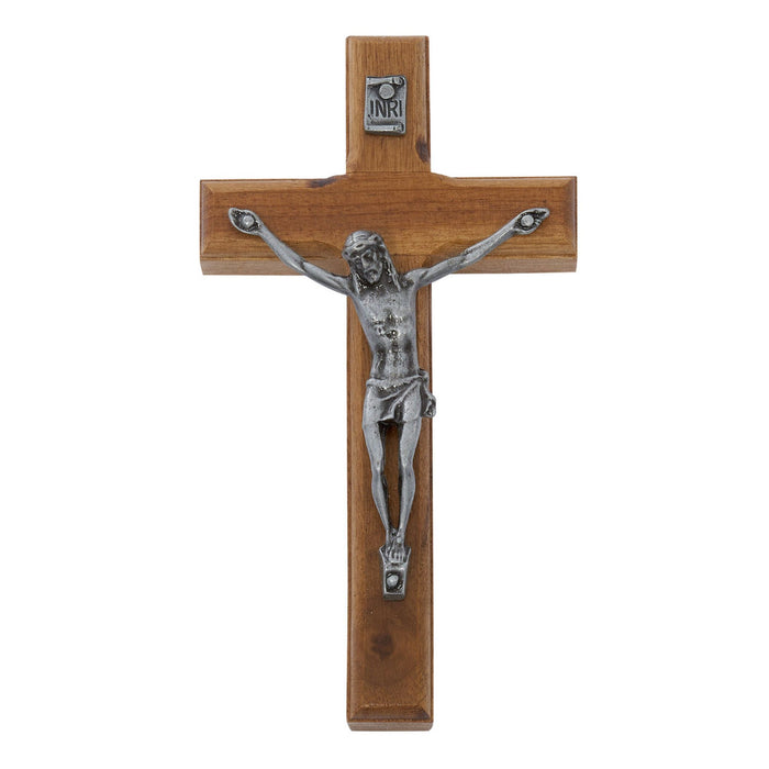 Crucifix 4.75" Walnut Silver Tone Corpus