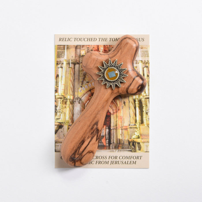 Comfort Cross 4" Olive Wood With Relic