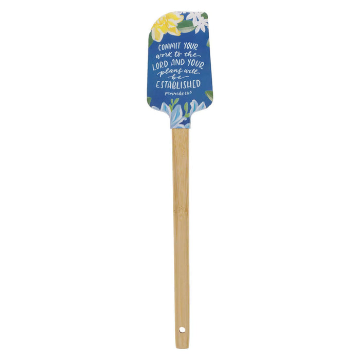 The Commit Your Work to the Lord Navy Floral Silicone Spatula
