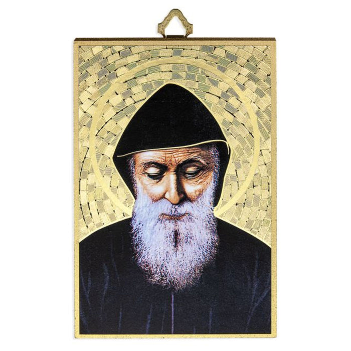 St Charbel 4" x 6"  Gold Foil Mosaic Plaque