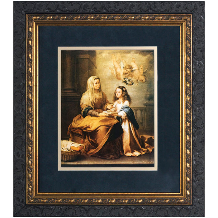 St. Anne with Mary Matted Ornate Dark Framed Art 12" x 16"