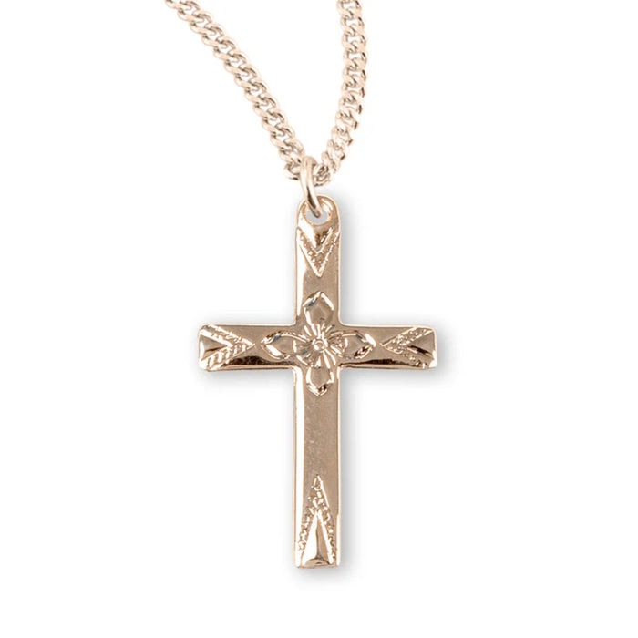 Cross Flower Center 16kt Gold over Sterling on 18" Chain