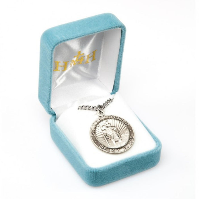 St Christopher 1.2" Round SS with Rays on 24" Chain
