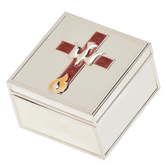 Confirmation Keepsake Box with Red Enamel Cross with Dove 2.25" High