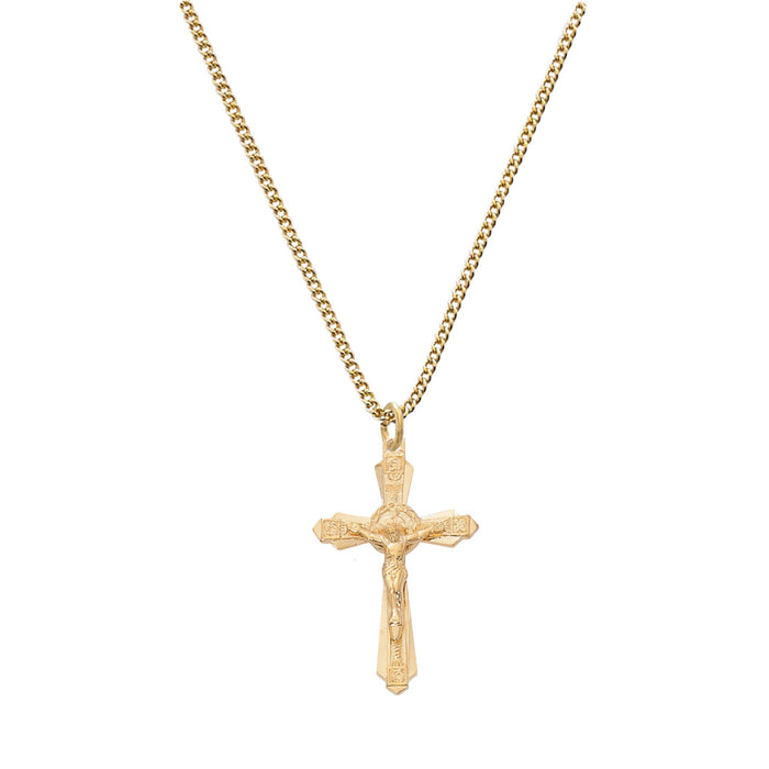 Crucifix Gold over Sterling Engraved Style on 24" Chain