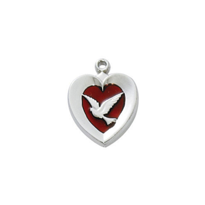 Holy Spirit Heart Medal with Red Epoxy on 18" Chain