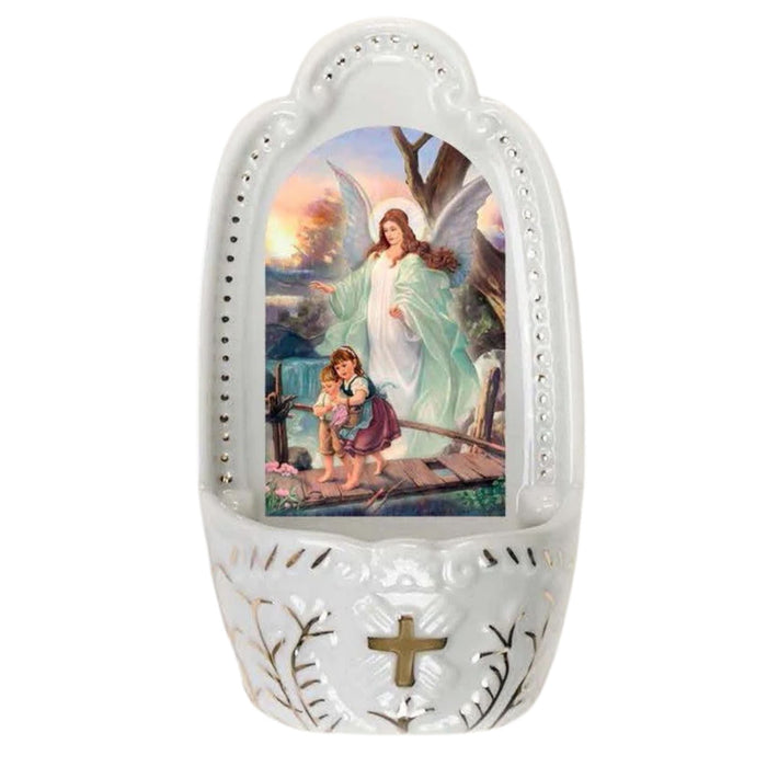 Holy Water Font Guardian Angel 5.25" Porcelain