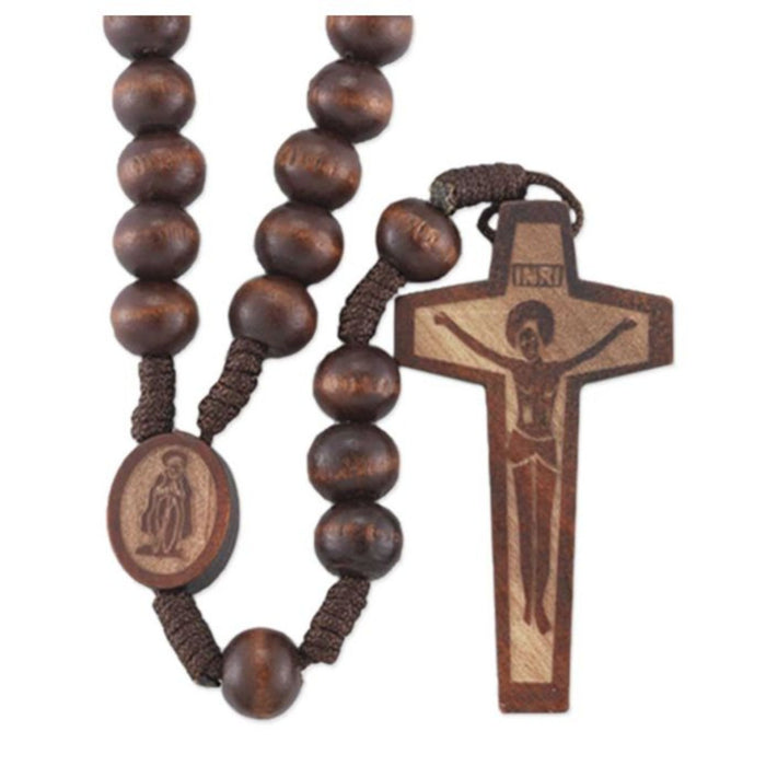 Rosary 8mm Dark Brown Wood Bead Corded