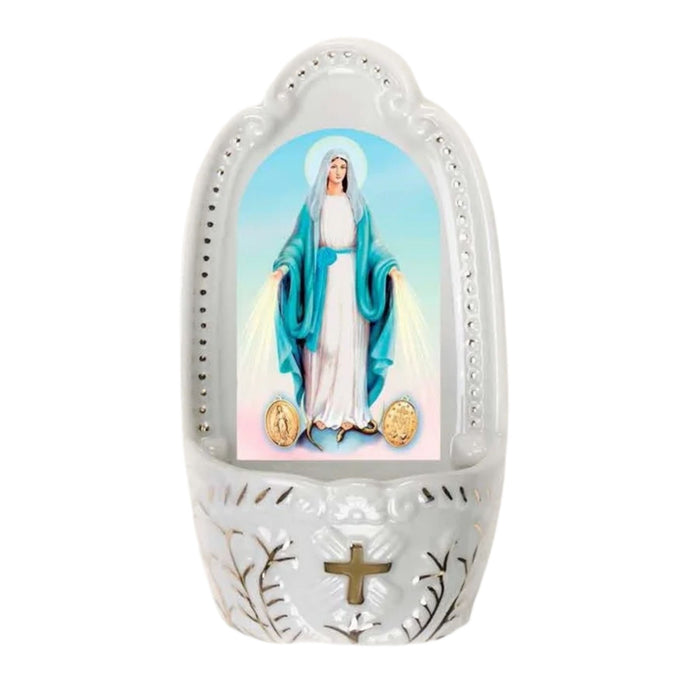 Holy Water Font Miraculous Mary with Medals