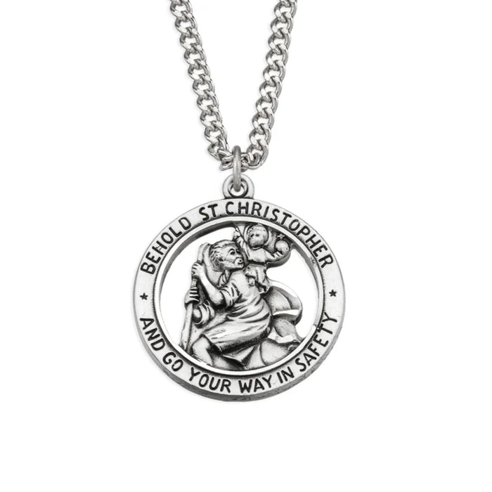 St Christopher Medal Round Cut Out Style on 24" Chain