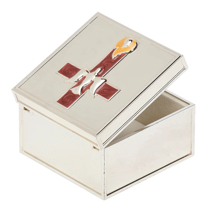 Confirmation Keepsake Box with Red Enamel Cross with Dove 2.25" High