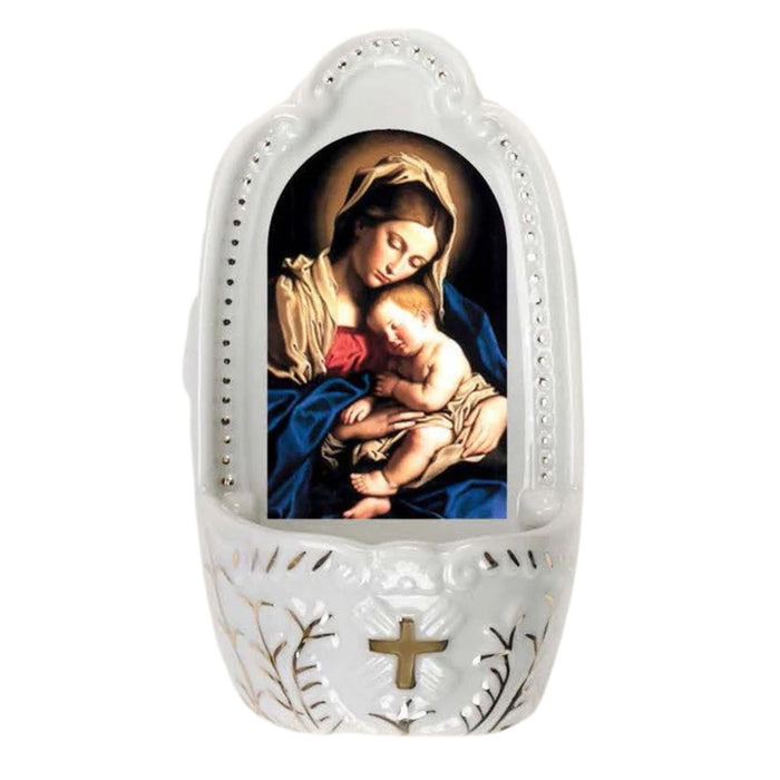 Holy Water Font Madonna and Child 5.25" Porcelain
