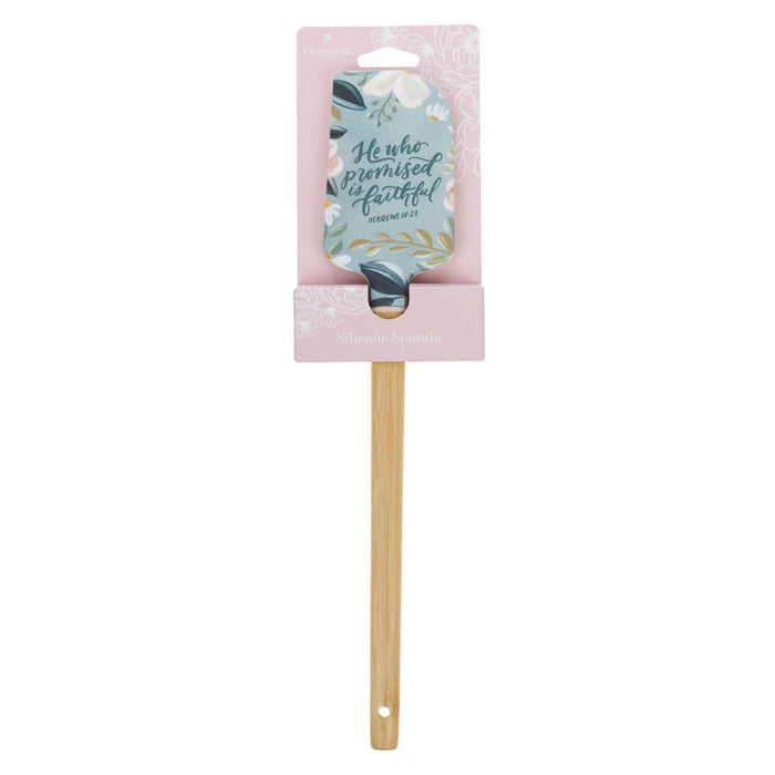 He Who Promised is Faithful Light Blue Floral Silicone Spatula