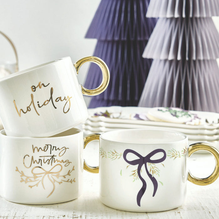 Ceramic Mug with Gold Handle - Bow