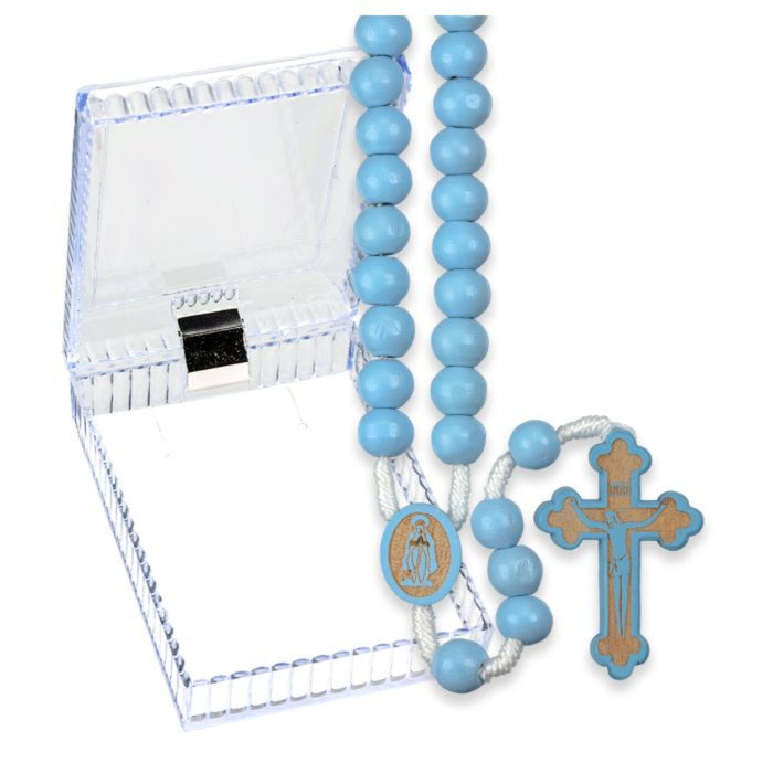 Rosary 6mm Blue Wood Bead Corded Boxed
