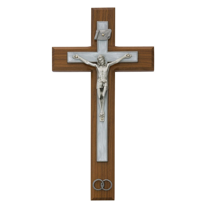 Wedding Crucifix 10" Walnut with White Epoxy Overlay