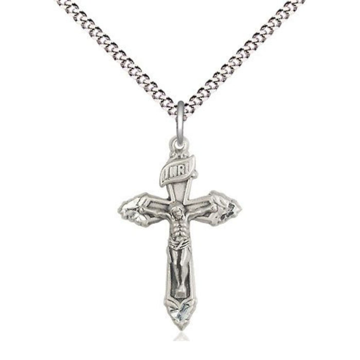 Crucifix Bright Cut Tips Sterling Silver on 18" Chain