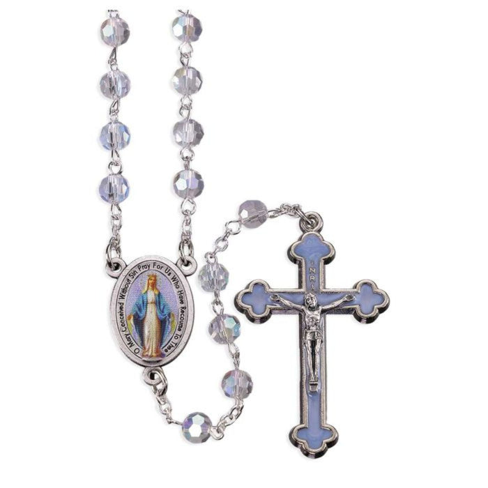 Rosary 6mm Aurora Crystal Beads with Colored Miraculous Center