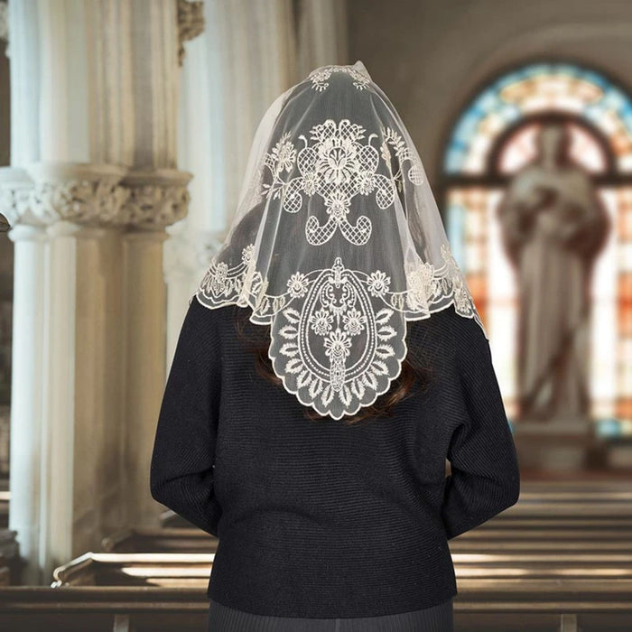 Champagne Ornate Floral Chapel Veil