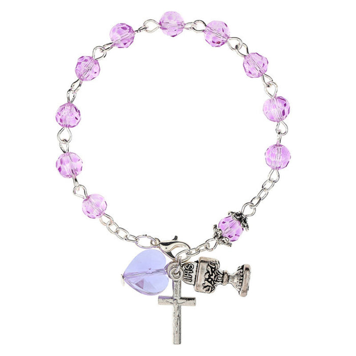 First Communion Rosary Bracelet Purple Faceted Beads