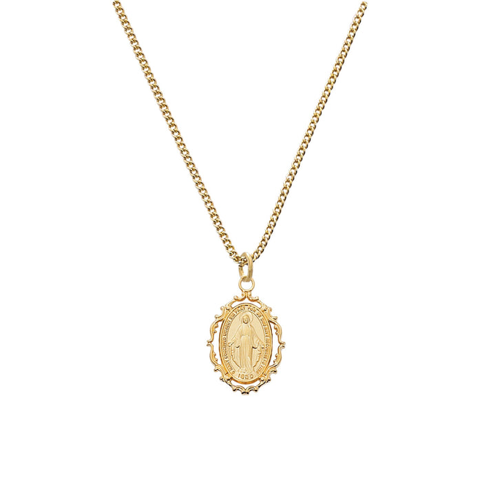 Miraculous Medal Gold over Sterling Oval Frame on 18" Chain
