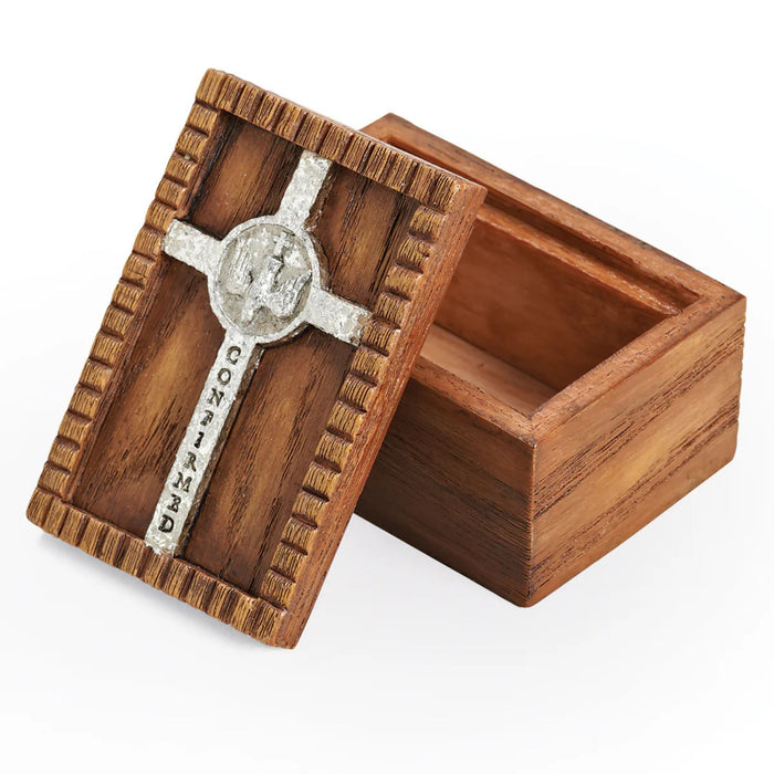 Confirmation Keepsake Wood Box with Cross and Dove 1.75" High