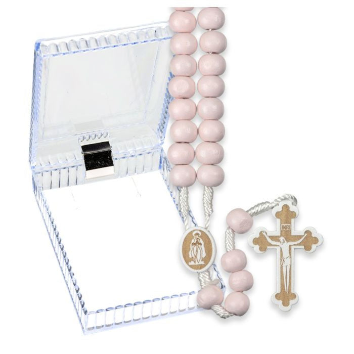 Rosary 6mm Pink Wood Bead Corded Boxed