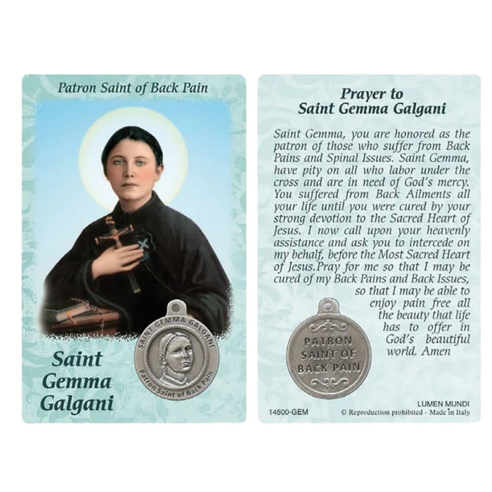 St. Gemma Patron for Back Pain Prayer Card with Medal