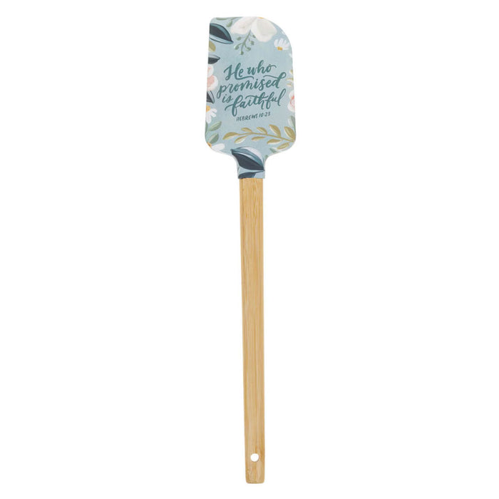 He Who Promised is Faithful Light Blue Floral Silicone Spatula