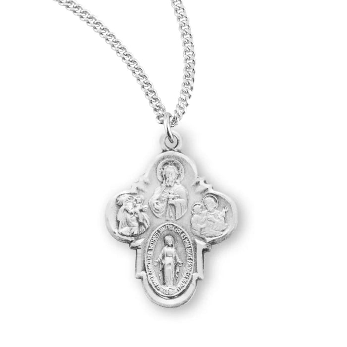 Four Way Medal Traditional Rounded Edges Sterling on 18" Chain