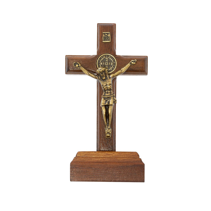 Standing Crucifix St Benedict 3.75" Walnut