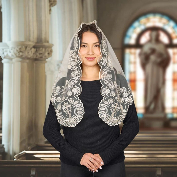 Champagne Ornate Floral Chapel Veil