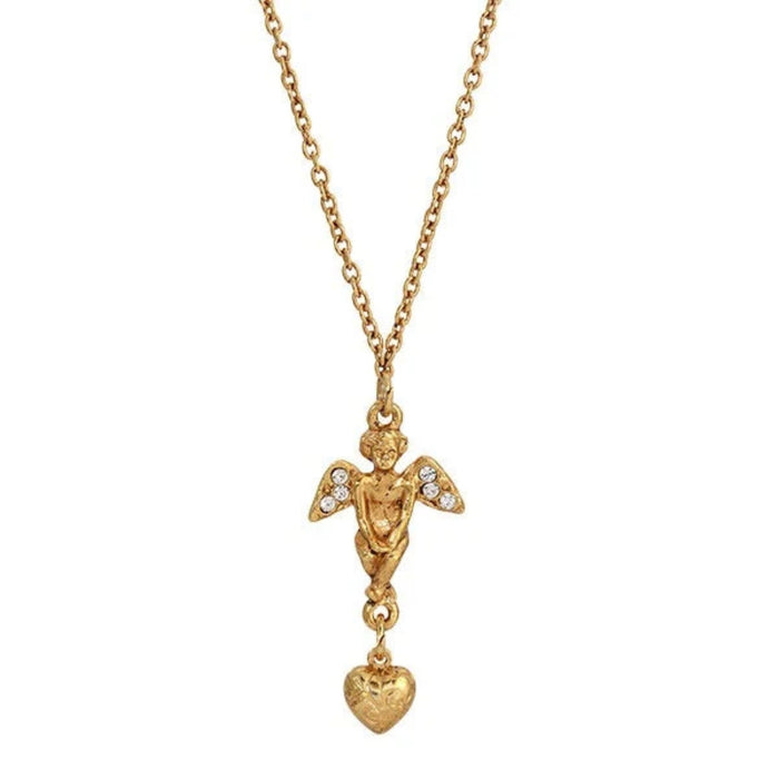 Crystal Angel Heart Pendant Necklace 16" + 3" Extender