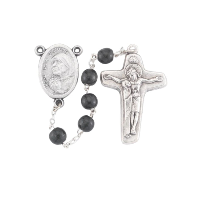 Rosary St Teresa and 7mm Black Glass Beads