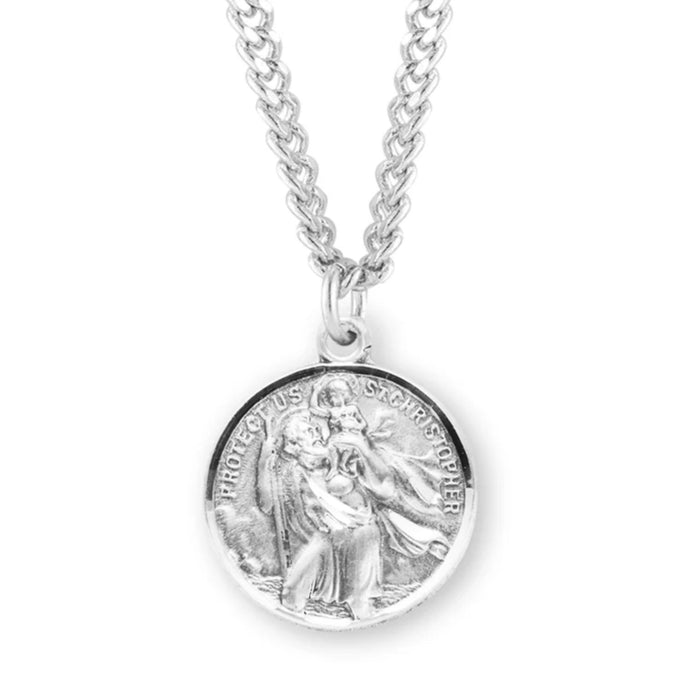 St Christopher Double Sided Sterling Silver on 24" Chain