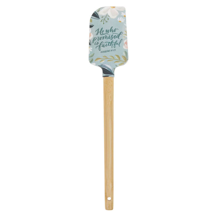 He Who Promised is Faithful Light Blue Floral Silicone Spatula
