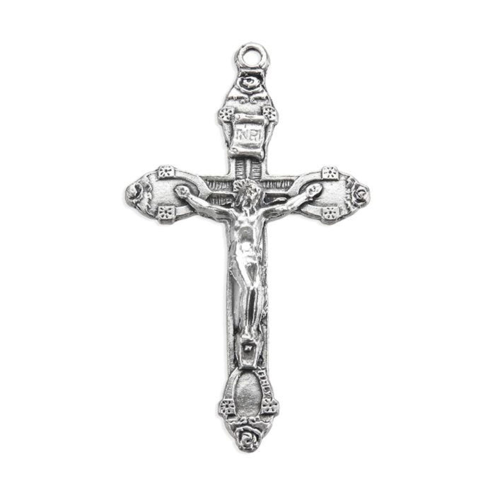 Ornate Crucifix Medal 1.75" Antiqued Silver Oxidized