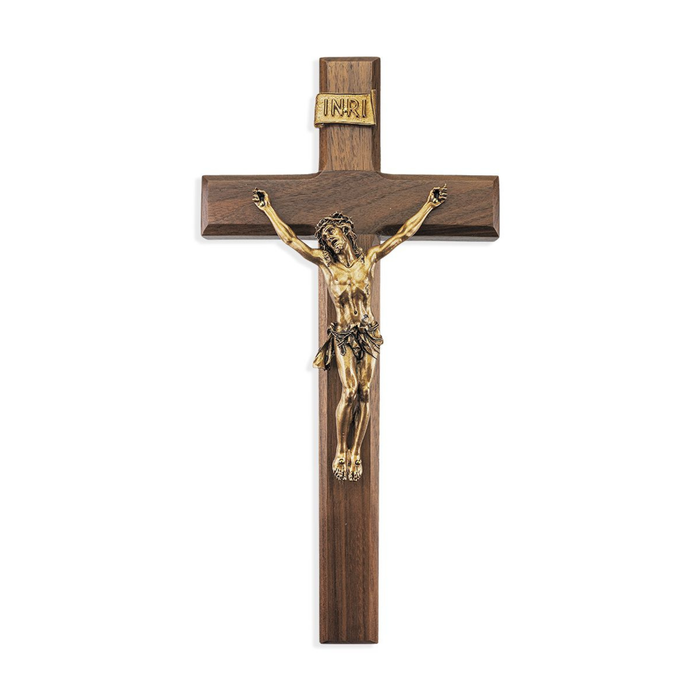 12" Walnut Crucifix with Museum Gold Finish Corpus
