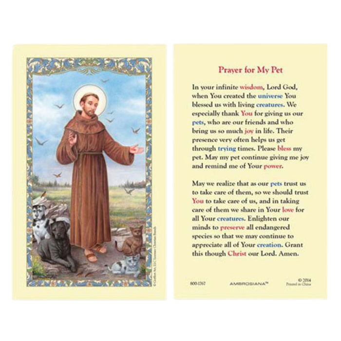 St Francis of Assisi Prayer for My Pet Holy Card