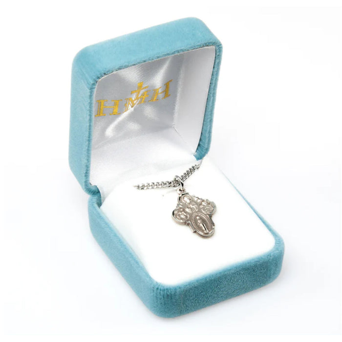 Four Way Medal Traditional Rounded Edges Sterling on 18" Chain