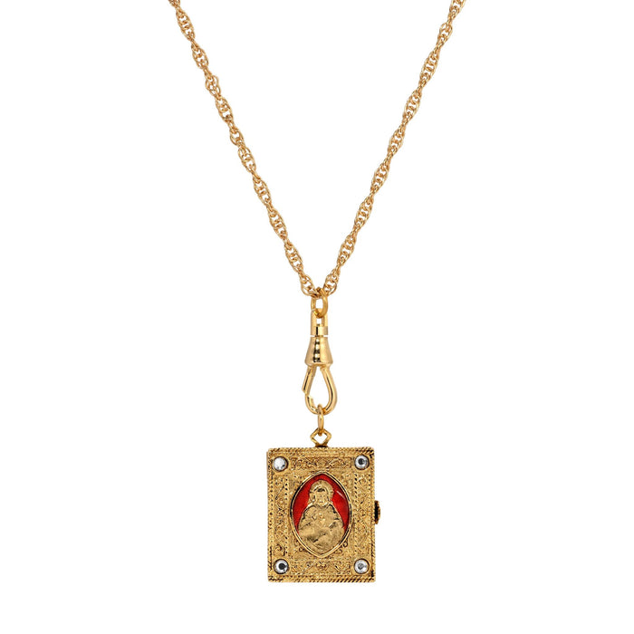 Sacred Heart Red Enamel Swivel Photo Locket Pendant 28"