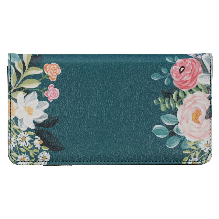 Checkbook Cover "Be Still" Teal with Flowers