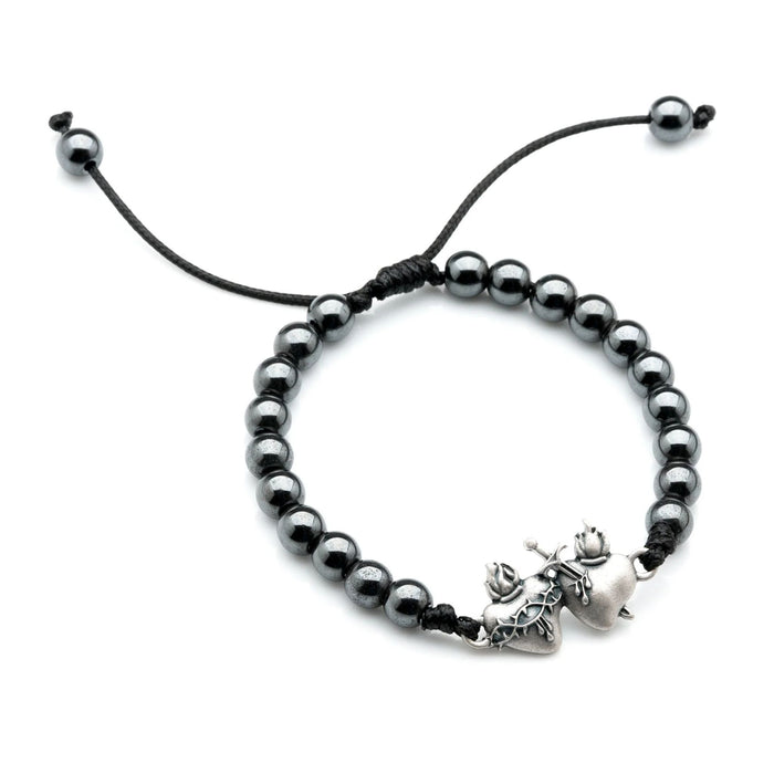 Sacred and Immaculate Hearts Hematite Bracelet