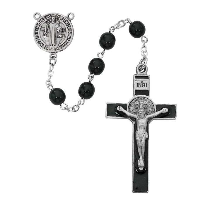 Rosary St Benedict 7mm Black Glass Beads